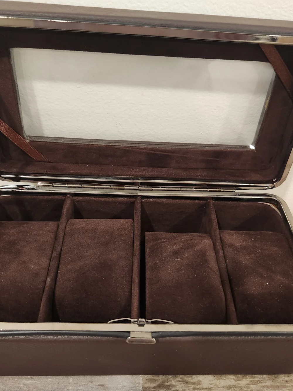 Brown Velvet-Lined Watch Organizer Box